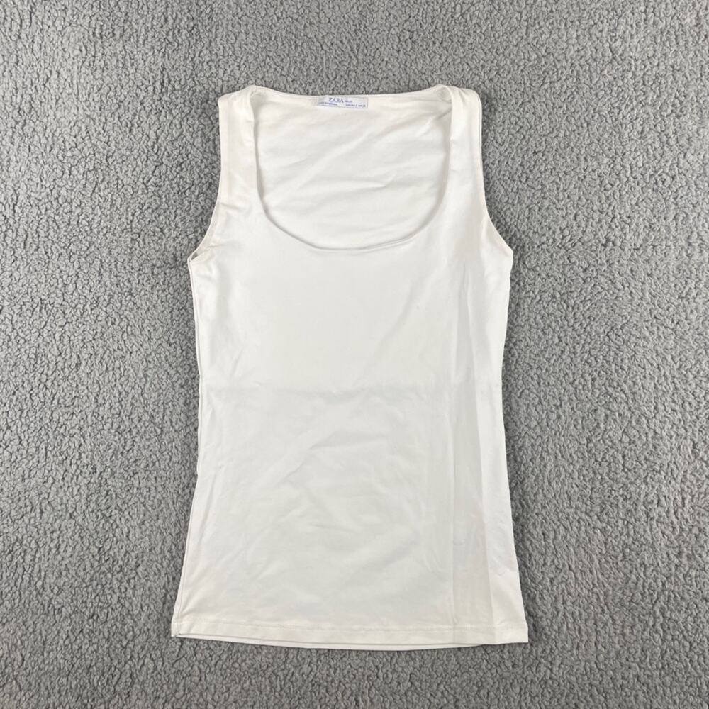 Zara Basic Women's US Small White Polyamide Elastane Sleeveless Scoop Tank Top